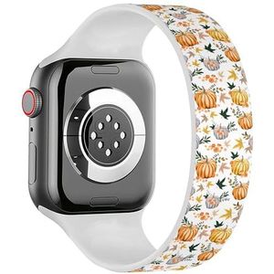 Solo Loop band compatibel met alle series Apple Watch 42/44/45/49mm (herfst oranje pompoenen bloemen bladeren) rekbare siliconen band band accessoire, Siliconen, Geen edelsteen