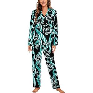 Bewustwording van baarmoederhalskanker met lange mouwen pyjamasets voor vrouwen klassieke nachtkleding nachtkleding zachte pyjama loungesets