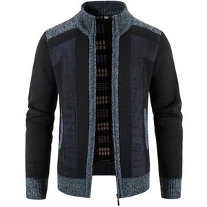 Alonepat Heren trui jas patchwork vest gebreide fleece verdikte slanke kraag dikke warme koude jas, Donkerblauw, XXL