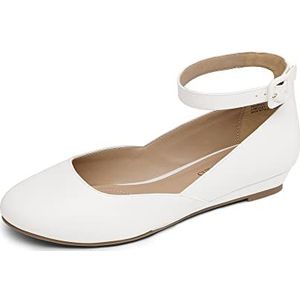 DREAM PAIRS Ballerina's damesballerina met riempjes, elegante platte schoenen, REVONA-E, Wit PU-kunststof., 40 EU