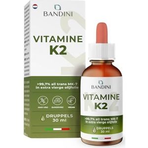 Bandini® Vitamine K2 MK7 druppels 200 µg per dagelijkse Dosis | 99,97% All-Trans MK-7 Menaquinon in extra vierge olijfolie | Ondersteuning van Kraakbeen en Botten | Hoge dosis | 30 ml (840 druppels)
