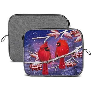 Rode kardinaal vogel zit op besneeuwde takken laptop sleeve case beschermende notebook draagtas reizen aktetas 14 inch