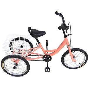 Driewieler voor kinderen, singlespeed cruiser-bike met boodschappenmand, enkele snelheid, kinderfiets, grote mand, fiets, 7-10 jaar enkele snelheid, 16-inch 3-wielen, lichtoranje, wit