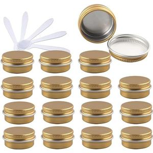 OIFAODAO， 48 PC 10 ml Blauwe Lege Ronde Aluminium Blikken met Schroefdeksels Opslag Potten Cosmetica Containers 6 Spatel ，Cosmetische potjes(Gold,10ml)