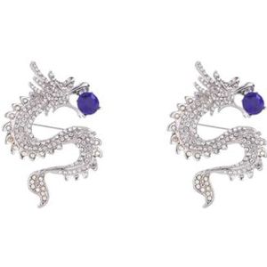 Mannen Retro Stijl Dragon Broche Corsage Party Badge Sieraden Goud+Wit, as described, Kunststof, als beschrijving