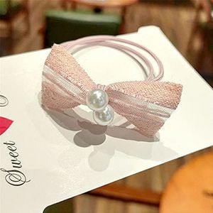 Gift Vrouwen Meisje Hoge Elastische Elegante Haar Ring Boog Knoop Parel Haar Tie Touw (roze)