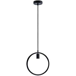 Paco Home Hanglamp Pendellamp Eetkamer Ronde Ring 1,5m Textielkabel Inkortbaar Eenvoudige Montage E27, Gloeilamp: Zonder bollen, Kleur: Zwart