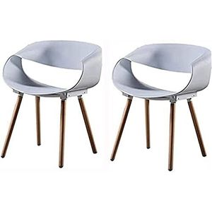 GEIRONV Moderne eetkamerstoel set van 2, for woonkamer bureau terras kantoor keuken stoelen vrije tijd kunststof zitting houten poten rugleuning stoel Eetstoelen (Color : White, Size : 46x45x81cm)