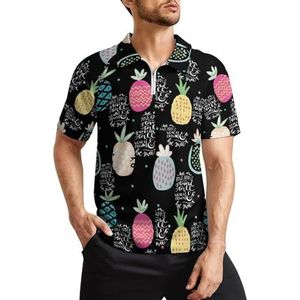 Ananaspatroon2 golfpoloshirts voor heren, klassieke pasvorm, T-shirt met korte mouwen, bedrukt casual sportkleding top XL