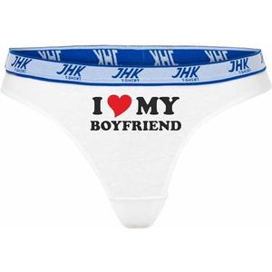 INDIGOS UG I Love My Boyfriend slip voor dames, voor feestjes, voetbal, cadeau, vrije tijd, wit, XS