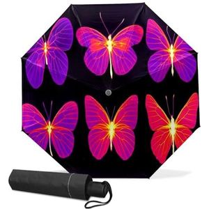 GISPOG Automatische opvouwbare paraplu, vlinders, roze, paars, waterdicht, compacte zon en regen, reisparaplu's voor dames en heren, 1 kleur, Eén maat