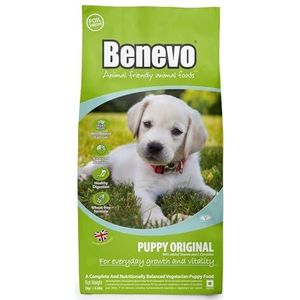 Vegan puppyvoeding van Benevo. Volledig droogvoer voor puppy's, tarwevrij, grote en kleine rassen. Holistische & non-ggo gedroogde brokjes voor puppy's 2 kg.