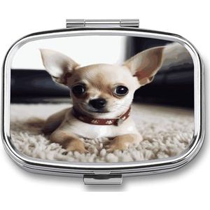 Leuke Chihuahua Pil Doos Pil Organizer Pil Case 2 Compartiment Geneeskunde Pil Organizer Kleine Pil Case Pil Container Pil Houder Leuke Pillendoos Mini Pil Case