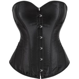 WLTYSM Korset dames korset overbust satijn eenvoudig elegant zwart wit blauw bustier met uitbenen van kunststof gorset sexy plussize busk-brocade korset, Zwart, S