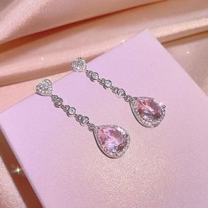 925 zilveren hoge kwaliteit roze diamant druppelvormige hanger oorbellen ring vrouwelijke kleur schat driedelige set partij verjaardagscadeau