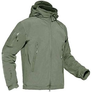 KEFITEVD Mannen Waterdichte Militaire Combat Jacket Tactische Soft Shell Fleece Jassen met Multi Zakken, legergroen, S