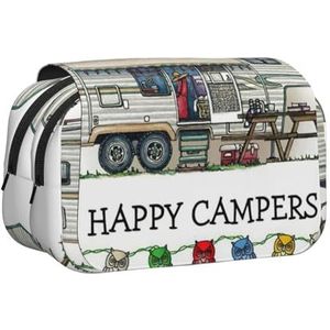 JEJEA Happy Camper Print Pen Etui Potlood Case Houder voor Potloden Make-up Multifunctionele Organizer Doos voor Adluts, Zwart, Eén maat, Toilettas