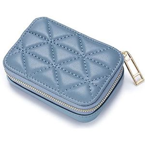 Aileder Lippenstift etui met spiegel echt leer rits lippenstift houder doos kleine reizen make-up cosmetische organizer opslag kit voor vrouwen dames, Blauw