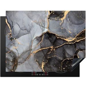 KitchenYeah© Inductie Beschermer 77x59 cm Keuken Decoratie Kookplaat Beschermer voor Inductiekookplaat Afdekplaat Anti Slip Mat - Marmer - Abstract - Goud - Grijs
