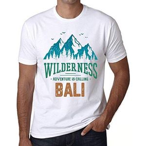 Heren Grafisch T-Shirt Wilderness, Avontuur Roept Bali – Wilderness, Adventure Is Calling Bali – Eco-vriendelijk Grappige Vintage Man Korte Mouw Leuke Print Opdruk Verjaardagscadeau Wit XS