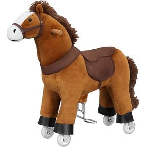 WOLTU Hobbelpaard op wielen, hobbelpaard voor kinderen, pluche paard vanaf 3 jaar, met geluid, voor binnen en buiten, van hout, metaal, bruin