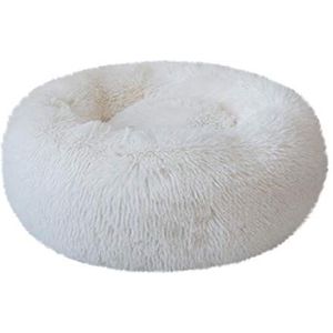 YabAISHI Huisdierbed voor honden, comfortabel, donut cuddler, rond, zeer zacht, wasbaar, voor hond en kat, bed (kleur: puur wit, grootte: 90 cm, 20 kg slaap)
