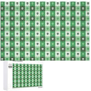 Buitenaardse gezichten groene vierkanten houten legpuzzels voor volwassenen thuis woonkamer decor slaapkamer kunstwerk geschenken 1000 stuks