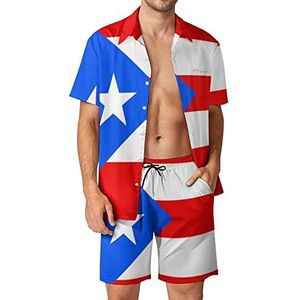 Hawaiiaanse sets met vlag van Puerto Rico voor heren, button-down trainingspak met korte mouwen, strandoutfits, XS