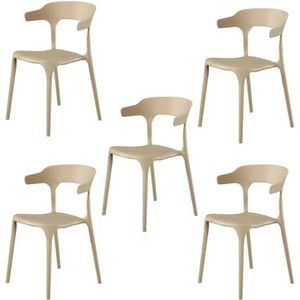 5 Chairs，Living Room Chairs，Metal Chair，Wooden Chair，One-piece injection molding, light and stable, flexible to create a dedicated relaxation space, can be used outdoors(Beige)