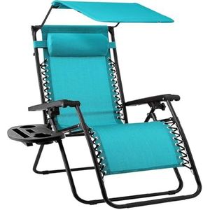 HKDHF Opvouwbare ligstoel, opvouwbare Zero Gravity Outdoor Recliner Patio Lounge Stoel met verstelbare luifel, hoofdsteun (pauwblauw)