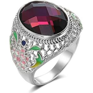 Stijl kleurrijke emaille ring voor vrouwen mode Tibetaanse zilver paarse glazen stenen ring vintage sieraden