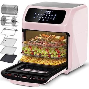 LLIVEKIT Heteluchtfriteuse, 12 liter, heteluchtfriteuse zonder olie met 12 functies, mini-oven met timer van 90 minuten, receptenboekje en 6 soorten accessoires, 1800 W