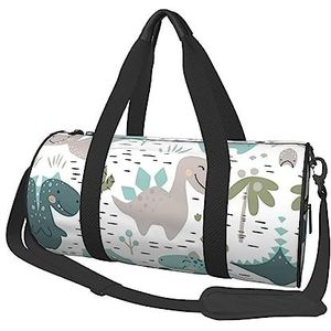 Cartoon Dinosaurus Gedrukt Ronde Duffel Bag Lichtgewicht Reizen Sporttas voor Mannen Vrouwen, Zwart, Eén maat