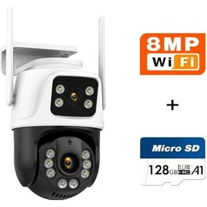 Bewakingscamera, Outdoor 6K 12MP IP Camera met 10X Optische Zoom Drie Len Lens Dual Screen Surveillance 4K 8MP Video CCTV Beveiligingscamera(4K 8MPP add 128G)