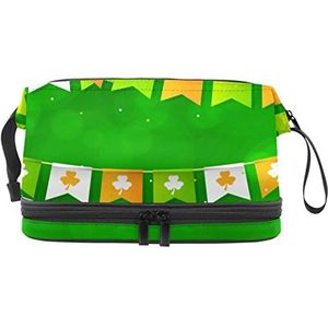 Grote capaciteit reizen cosmetische tas,Groene feesten-slingers, make-up tas,Waterdichte make-up tas organisator, Meerkleurig, 27x15x14 cm/10.6x5.9x5.5 in