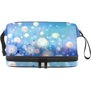 Grote capaciteit reizen cosmetische tas,Abstract olieverfschilderij witte bloemen veld,Make-up tas,Waterdichte make-up tas organisator, Meerkleurig, 27x15x14 cm/10.6x5.9x5.5 in
