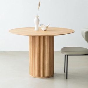 GLDWEY Grenen houten ronde eettafel eenvoud houten sokkel basis keukentafel vrije tijd salontafel restaurant meubels eetkamer tafel (maat: 120 cm, kleur: houtkleur)