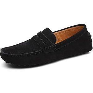 Heren loafers schoen vierkante neus nubuck leer penny rijschoenen lichtgewicht flexibele comfortabele wandelmode instapper(Color:Black,Size:43 EU)