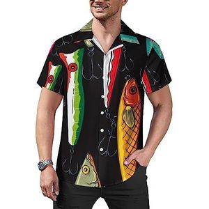 Kleurrijk visbaars kunstaas patroon heren casual button-down shirts korte mouw Cubaanse kraag T-shirts tops Hawaiiaans T-shirt XL