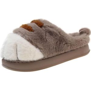 Cartoon kat poot slippers, 3D gezellige pluizige pluche wolk pantoffels, indoor huis Japanse kat voet slippers, Bruine Slippers, 3/4 UK
