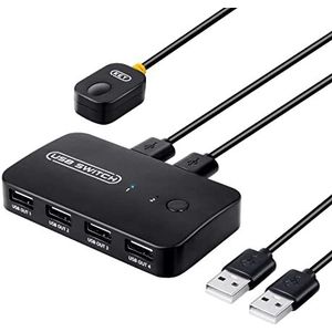 TCNEWCL USB Switch 2 in 4 uit USB Switcher voor 2 PC's die 4 USB 2.0 apparaten delen voor Printer, Scanner, Toetsenbord, U Disk, Harde Schijven, Muis, met 2 USB Kabels + Bedrade Afstandsbediening