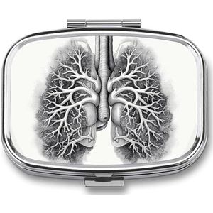 Longen Vector Afbeelding Pil Doos, 2 Compartiment Geneeskunde Pil Case, Draagbare Pil Organizer voor Pocket Of Portemonnee Decoratieve Metalen Geneeskunde Vitamine Organizer