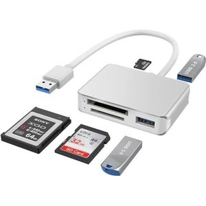XQD/SD/Micro SD-kaartlezer, geheugen multi-kaartlezer/schrijver/adapter met 2 USB3.0-poort, ondersteuning Sony G/M-serie Lexar 2933x/1400x USB Mark XQD-kaart, SD/SDHC/TF-kaart voor Windows/Linux/Mac