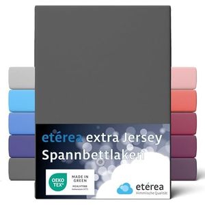 etérea Extra Jersey Hoeslaken 180x200cm - 200x220 Oekotex Made in Green - 100% gekamd katoen, jersey hoeslaken tot 35 cm hoog - laken 180x200-200x220 cm Antraciet