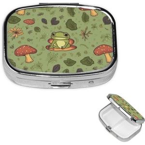 Pillendoosje kleine pillendoos voor zak en portemonnee pillenorganizer draagbare pillencontainer schattige medicijnorganisator kikkers en paddenstoelen reizen pillendoos voor