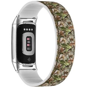 RYANUKA Solo Loop Strap compatibel met Fitbit Charge 5 / Fitbit Charge 6 (realistische bos camouflage) rekbare siliconen band band accessoire, Siliconen, Geen edelsteen