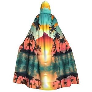 FRGMNT Sunrise Tropische Palm Tree Island print Mannen Hooded Mantel, Volwassen Cosplay Mantel Kostuum, Cape Halloween Dress Up, Hooded Uniform