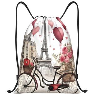 EdsfFehs Liefde Parijs Toren Koffie Wijn Parfum Fiets Hart Print Trekkoord Tassen,Verjaardag Festival Gym Sport Reizen Multifunctionele Sackpack, Zwart, M