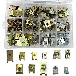 NICAVKIT Auto U-Type Moerclip-Assortiment, 160 Stuks Metalen Clipmoeren, Roestvrij Stalen Plaatmoeren voor Voertuig Interieurdecoratieplaat