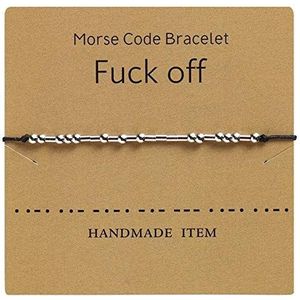 HMOOY Morsecode Armband Verzilverd Kralen Op Zijden Koord Vriendschap Armband Geheime Boodschap Morris Sieraden Voor Vrouwen Mannen Cadeau Voor Haar Hem (Fuck off)